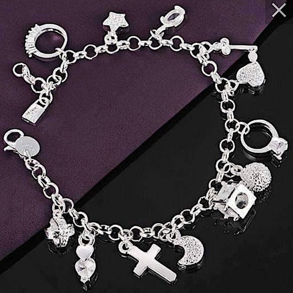 Sterling Silver Charm Chain Link Bracelet - Picture 7 of 14